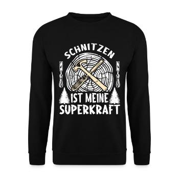 Holzschnitzer Holzschnitzerei - Unisex Pullover - Schwarz - Vorne - Alina (178cm) & Michal (187cm)