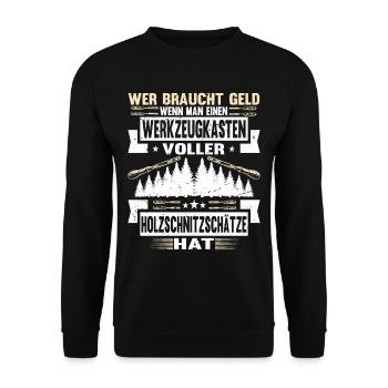 Holzschnitzer Holzschnitzerei - Unisex Pullover - Schwarz - Vorne - Alina (178cm) & Michal (187cm)