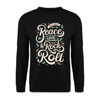 Peace Love Rock And Roll Statement Motto - Unisex Pullover - Schwarz - Vorne - Alina (178cm) & Michal (187cm)