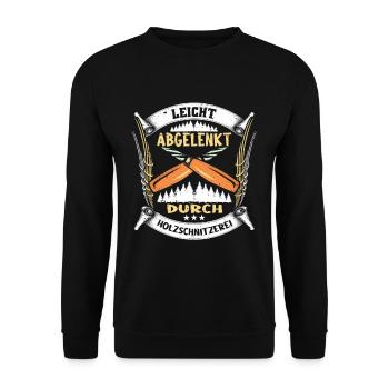 Holzschnitzer Holzschnitzerei - Unisex Pullover - Schwarz - Vorne - Alina (178cm) & Michal (187cm)