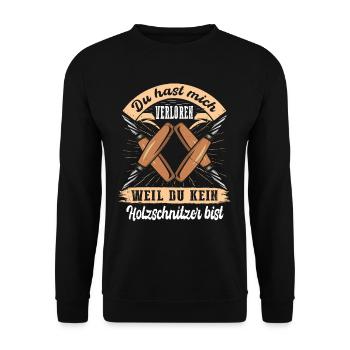 Holzschnitzer Holzschnitzerei - Unisex Pullover - Schwarz - Vorne - Alina (178cm) & Michal (187cm)