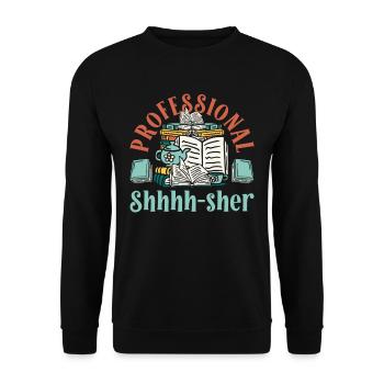 Bibliothécaire Bibliothécaire professionnel Shhh-sher - Sweat-shirt Unisexe - noir - Devant - Alina (178cm) & Michal (187cm)