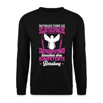 Ergotherapeutin führt Selbstgespräche Ergotherapie - Unisex Pullover - Schwarz - Vorne - Alina (178cm) & Michal (187cm)