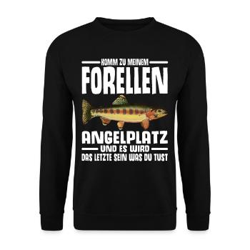 Forellen Angeln - Unisex Pullover - Schwarz - Vorne - Alina (178cm) & Michal (187cm)