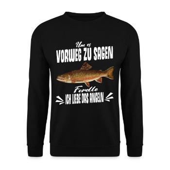 Forellen Angeln - Unisex Pullover - Schwarz - Vorne - Alina (178cm) & Michal (187cm)