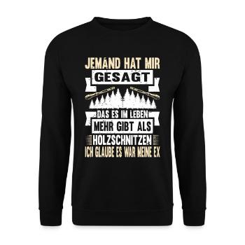 Zimmermann Schreiner Holz - Unisex Pullover - Schwarz - Vorne - Alina (178cm) & Michal (187cm)