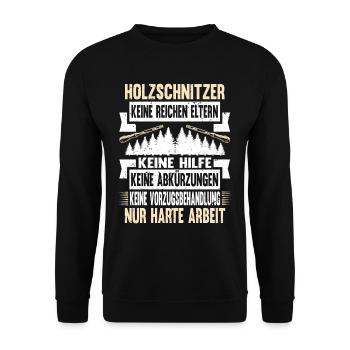 Zimmermann Schreiner Holz - Unisex Pullover - Schwarz - Vorne - Alina (178cm) & Michal (187cm)