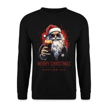 Funny Santa Claus Santa Claus Drinks Alcohol - Unisex Sweatshirt - black - Front - Alina (178cm) & Michal (187cm)