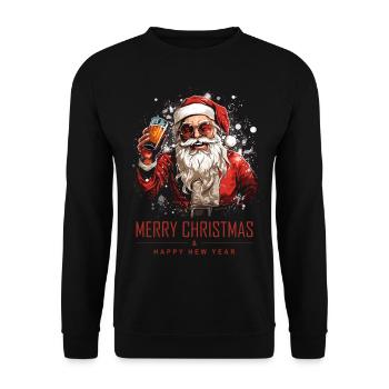 Funny Santa Claus Santa Claus Drinks Alcohol - Unisex Sweatshirt - black - Front - Alina (178cm) & Michal (187cm)