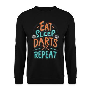 Dart Spruch Eat Sleep Darts Repeat - Unisex Pullover - Schwarz - Vorne - Alina (178cm) & Michal (187cm)