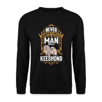 Mann mit Wolfsspitz Deutscher Spitz - Unisex Pullover - Schwarz - Vorne - Alina (178cm) & Michal (187cm)