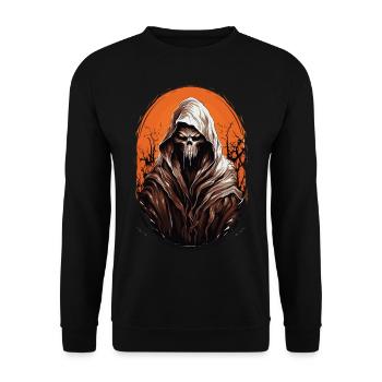 Gruseliger Halloween Sensenmann Grim Reaper - Unisex Pullover - Schwarz - Vorne - Alina (178cm) & Michal (187cm)