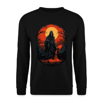 Gruseliger Halloween Sensenmann Grim Reaper - Unisex Pullover - Schwarz - Vorne - Alina (178cm) & Michal (187cm)