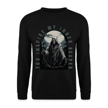 Gruseliger SensenmannYou Inspire My Inner Reaper - Unisex Pullover - Schwarz - Vorne - Alina (178cm) & Michal (187cm)