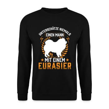 Mann mit Eurasier Eurasian Spitz - Unisex Pullover - Schwarz - Vorne - Alina (178cm) & Michal (187cm)