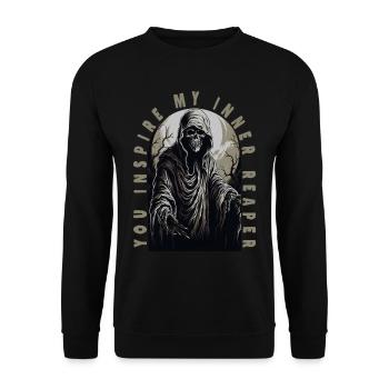 Gruseliger SensenmannYou Inspire My Inner Reaper - Unisex Pullover - Schwarz - Vorne - Alina (178cm) & Michal (187cm)
