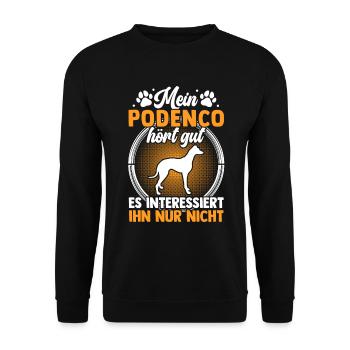 Mein Podenco hört gut Ibizan Hound - Unisex Pullover - Schwarz - Vorne - Alina (178cm) & Michal (187cm)