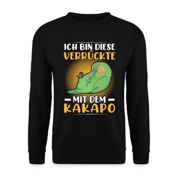 Verrückte mit Kakapo flugunfähiger Papagei - Unisex Pullover - Schwarz - Vorne - Alina (178cm) & Michal (187cm)
