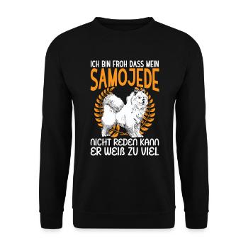 Mein Samojede weiß zu viel Samojedenspitz - Unisex Pullover - Schwarz - Vorne - Alina (178cm) & Michal (187cm)