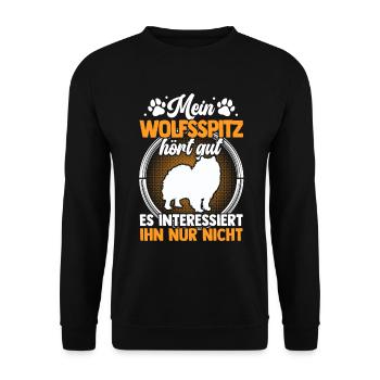 Mein Wolfsspitz hört gut Deutscher Spitz - Unisex Pullover - Schwarz - Vorne - Alina (178cm) & Michal (187cm)