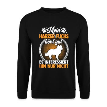 Harzer Fuchs hört gut Altdeutscher Hütehund - Unisex Pullover - Schwarz - Vorne - Alina (178cm) & Michal (187cm)