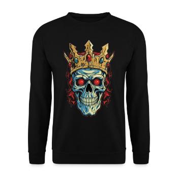 Bunter abstrakter Totenkopf mit Krone - Unisex Pullover - Schwarz - Vorne - Alina (178cm) & Michal (187cm)