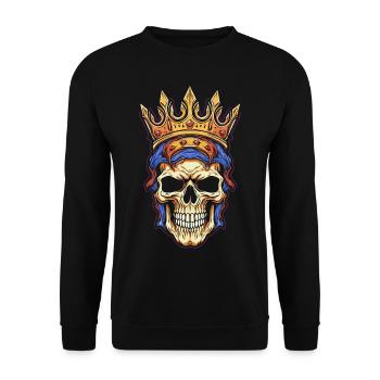 Bunter abstrakter Totenkopf mit Krone - Unisex Pullover - Schwarz - Vorne - Alina (178cm) & Michal (187cm)