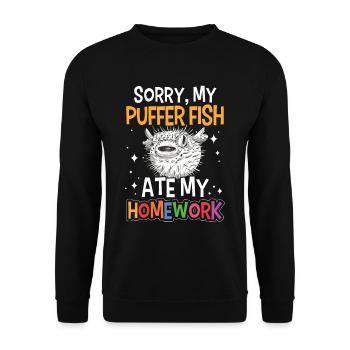 Pufferfish has eaten homework - Unisex Sweatshirt - black - Front - Alina (178cm) & Michal (187cm)
