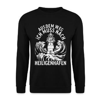 Aus dem Weg ich muss nach Heiligenhafen - Unisex Pullover - Schwarz - Vorne - Alina (178cm) & Michal (187cm)