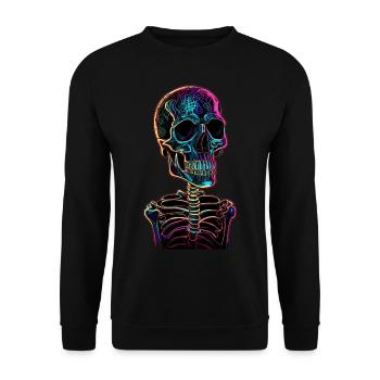 Bunter abstrakter Totenkopf - Unisex Pullover - Schwarz - Vorne - Alina (178cm) & Michal (187cm)
