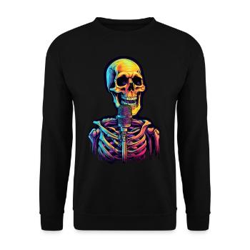Bunter abstrakter Totenkopf mit Mikrofon - Unisex Pullover - Schwarz - Vorne - Alina (178cm) & Michal (187cm)