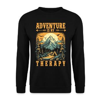 L’aventure est ma thérapie Camping en montagne - Sweat-shirt Unisexe - noir - Devant - Alina (178cm) & Michal (187cm)