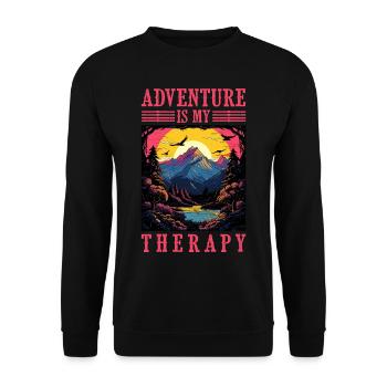 L’aventure est ma thérapie Camping en montagne - Sweat-shirt Unisexe - noir - Devant - Alina (178cm) & Michal (187cm)