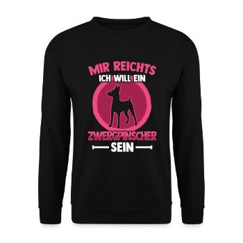 Will ein Zwergpinscher sein Rehpinscher - Unisex Pullover - Schwarz - Vorne - Alina (178cm) & Michal (187cm)