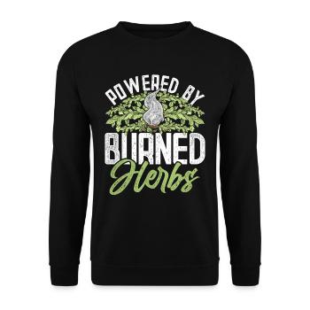 Wohnung Ausräuchern Powered By Burned Herbs - Unisex Pullover - Schwarz - Vorne - Alina (178cm) & Michal (187cm)
