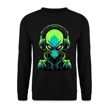 Alien with headphones Extraterrestrial DJ Music - Unisex Sweatshirt - black - Front - Alina (178cm) & Michal (187cm)
