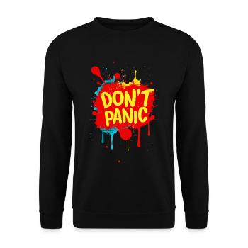 Don't Panic! Lustiger Spruch Zitat Statement - Unisex Pullover - Schwarz - Vorne - Alina (178cm) & Michal (187cm)
