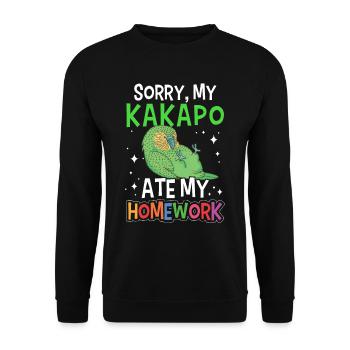 Kakapo hat gefressen Neuseeland Papagei - Unisex Pullover - Schwarz - Vorne - Alina (178cm) & Michal (187cm)