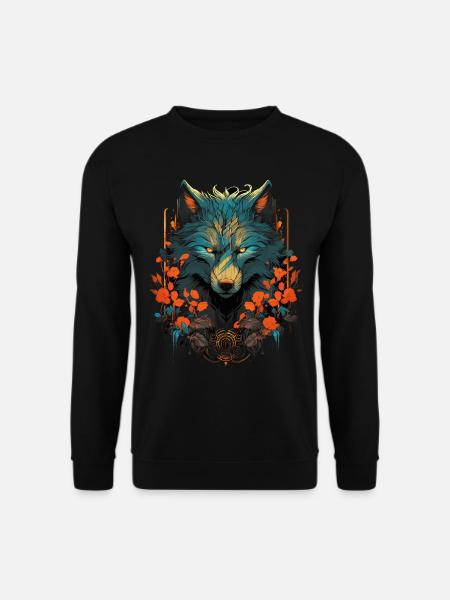 Ulv Ulvehoved Mystisk Blomster Natur Vildmarkskunst - Unisex sweater - sort