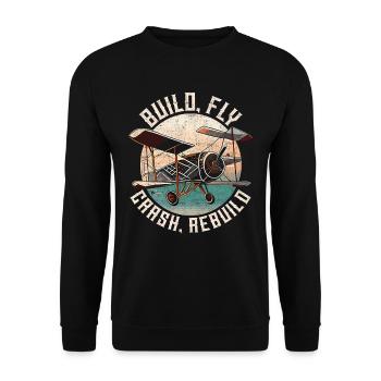 Model Airplane Build Fly Crash Rebuild - Unisex Sweatshirt - black - Front - Alina (178cm) & Michal (187cm)
