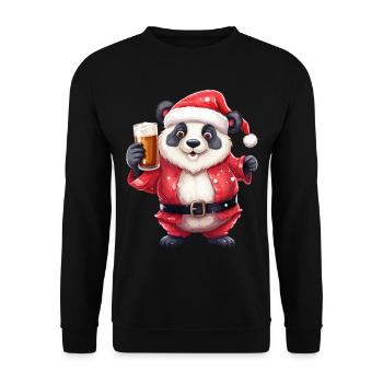 Weihnachten Bier Panda Bär Alkohol Prost Lustig - Unisex Pullover - Schwarz - Vorne - Alina (178cm) & Michal (187cm)