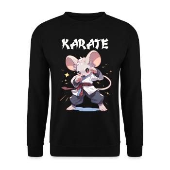 Lustige japanische Karate Maus Kawaii Karateka - Unisex Pullover - Schwarz - Vorne - Alina (178cm) & Michal (187cm)