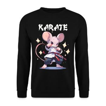 Lustige japanische Karate Maus Kawaii Karateka - Unisex Pullover - Schwarz - Vorne - Alina (178cm) & Michal (187cm)
