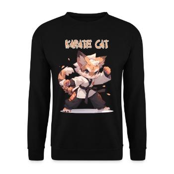 Lustige Karate Katze MMA Kawaii Kampfsport - Unisex Pullover - Schwarz - Vorne - Alina (178cm) & Michal (187cm)