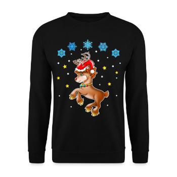 Reindeer Rudolf with Santa hat - Unisex Sweatshirt - black - Front - Alina (178cm) & Michal (187cm)