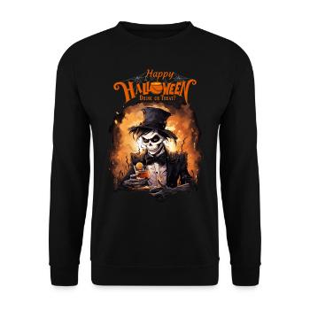 Drink Or Treat Funny Happy Halloween Monster - Unisex Sweatshirt - black - Front - Alina (178cm) & Michal (187cm)