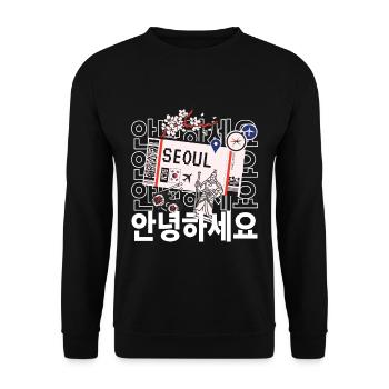 Hello Annyonghaseyo Perfect for your seoul trip - Unisex Sweatshirt - black - Front - Alina (178cm) & Michal (187cm)