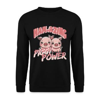 Ham-azing Piggy Power Pig love Farmer - Unisex Sweatshirt - black - Front - Alina (178cm) & Michal (187cm)