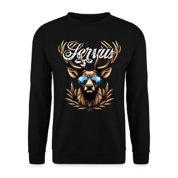 Trachtenshirt Herren Trachten T-Shirt Servus - Unisex Pullover - Schwarz - Vorne - Alina (178cm) & Michal (187cm)