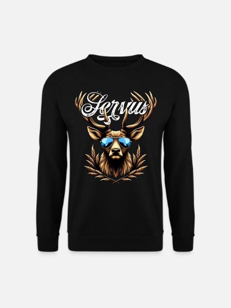 Trachtenshirt Herren Trachten T-Shirt Servus - Unisex Pullover - Schwarz